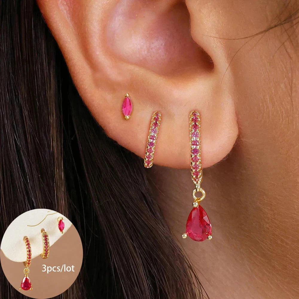 3 Piece Fashion Stainless Steel Round Star Drop Earrings Set for Women 18K Gold Plated Dangle Earring Punk Unisex Rock Jewelry Econic Blanks